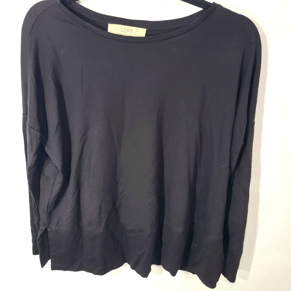 Loft Ann Taylor Women's Size XS Black Pullover Tunic Top Shirt Long Sleeve